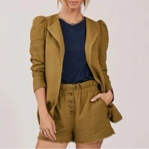 Something Navy Green linen cotton blend shorts